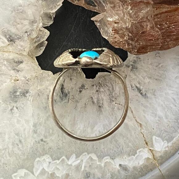 Vintage Native American Silver Turquoise Shadow Box Ring Size 8.75 For Women - Picture 8 of 10